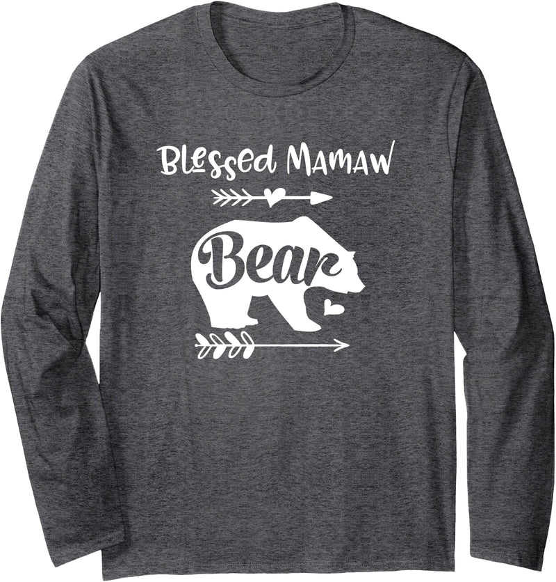 Mothers Day Shirt Co. Blessed Mamaw Bear Longsleeve Shirt Gift For Grandma Long Sleeve T-Shirt - Dark Heather Grey