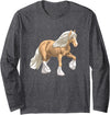 Gypsy Horse Art by CSForest Palomino Gypsy Vanner Irish Cob Draft Horse Long Sleeve T-Shirt - Dark Heather Grey