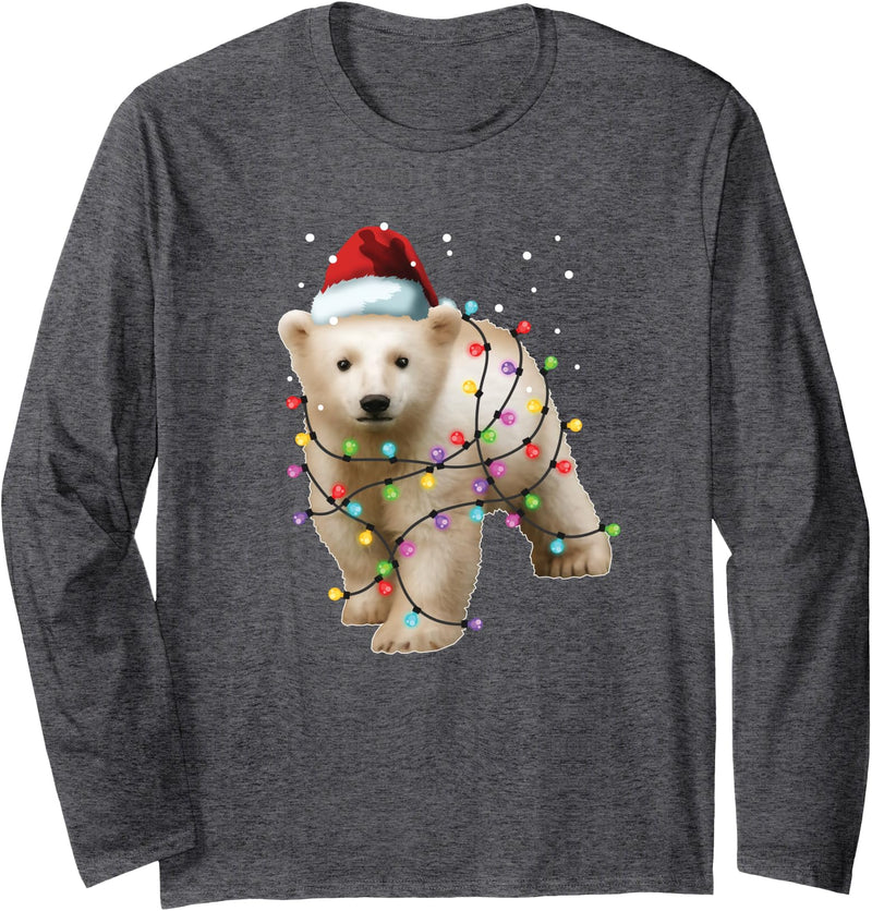 Christmas Gifts by Art Like Wow Santa Polar Bear, Christmas, Men Women Kids, Bear Lover Long Sleeve T-Shirt - Dark Heather Grey