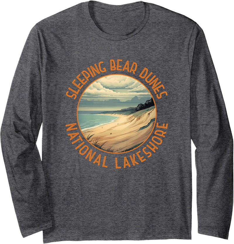 Sleeping Bear Dunes National Lakeshore Designs Sleeping Bear Dunes National Lakeshore Distressed Circle Long Sleeve T-Shirt - Dark Heather Grey