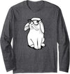 Hipster Rabbit Funny Bunny with Glasses Cute Animal Long Sleeve Shirt in Dark Heather Grey