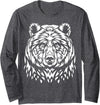 Tribal bear Shirts Tribal Ink white bear face Long Sleeve T-Shirt - Dark Heather Grey