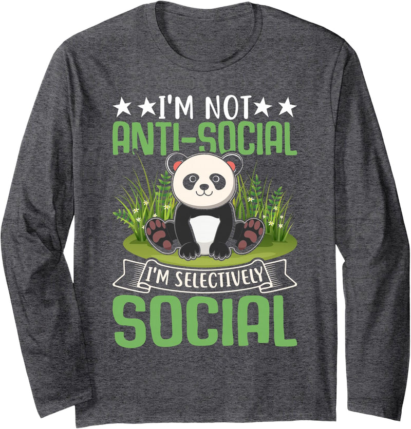 Cute Panda Lovers Kawaii Asian Bears Gifts DAIMMER I'm Not Antisocial I'm Selectively Social Long Sleeve T-Shirt - Dark Heather Grey