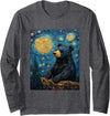 Bear Designs. Bear Van Gogh Style Starry Night Funny Graphic Long Sleeve T-Shirt - Dark Heather Grey
