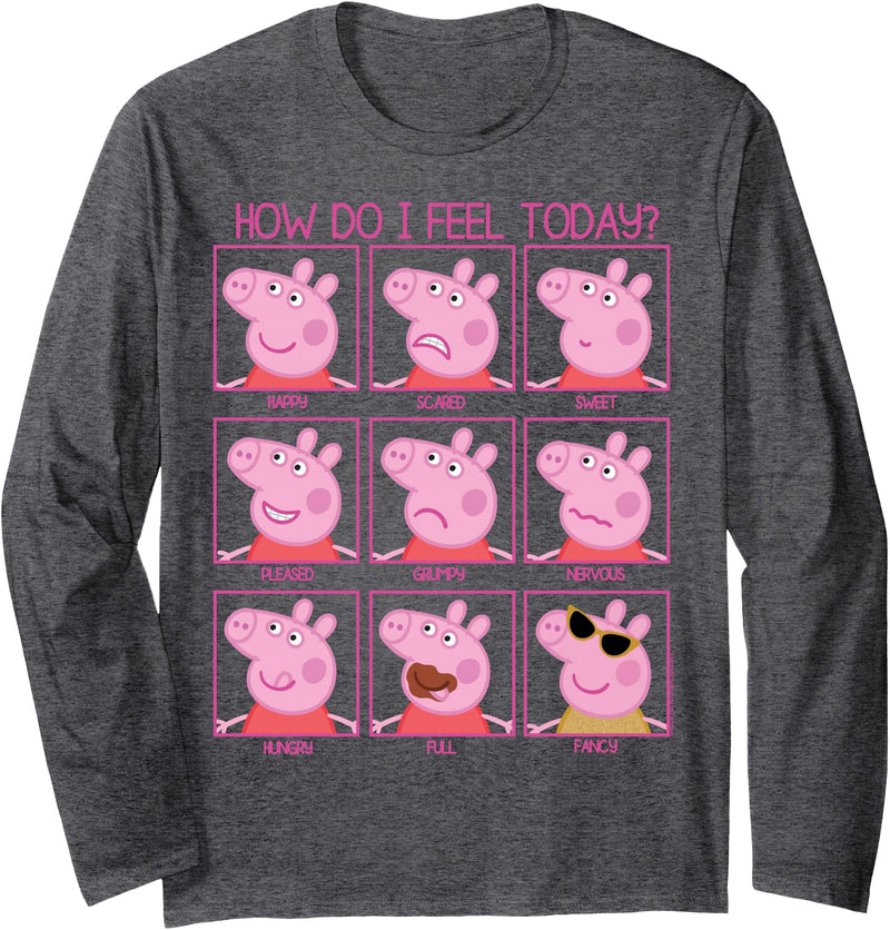 Peppa Pig How Do I Feel Today Long Sleeve T-Shirt - Dark Heather Grey
