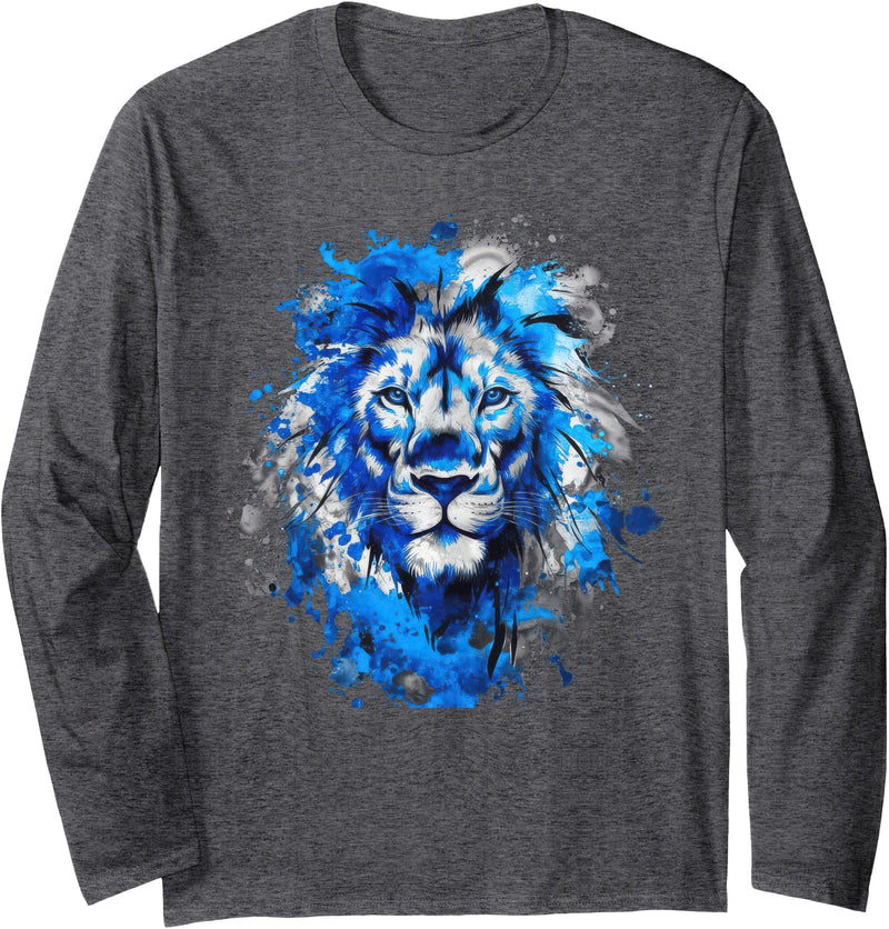 Lions Tshirt Men Women Blue Animal School Sport Fan Lion Long Sleeve T-Shirt - Dark Heather Grey