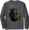 Boho Western Tribal Bison Buffalo Spirit Mystic Buffalo Bison Tribal Boho Western Spirit Long Sleeve T-Shirt - Dark Heather