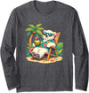Tropical Polar Bear Summer Beach Vibes Relaxed Polar Bear Hawaiian Shirt Summer Beach Long Sleeve T-Shirt - Dark Heather Grey