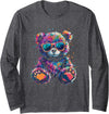 Colorful Vibrant Teddy Bear Art Splashes Cool Teddy Bear Cute With Sunglasses Colorful Vibe Long Sleeve T-Shirt - Dark Heather Grey