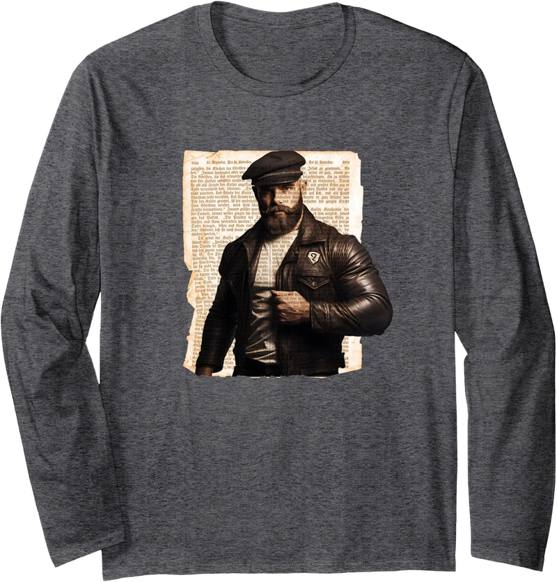 Vintage LGBTQ Gay Bear Pride & Dom Queer Top Retro Gay Daddy Leather Gay Harness - Bear Bearded Gay Pride Long Sleeve T-Shirt - Dark Heather Grey