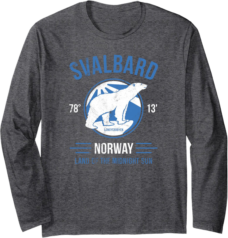 Svalbard T-Shirt Co. Svalbard Polar Bear | Longyearbyen Spitsbergen Norway Bears Long Sleeve T-Shirt - Dark Heather Grey