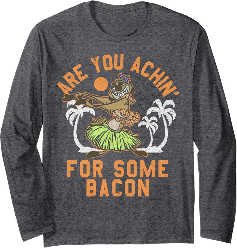 Disney Lion King Timon Achin' For Some Bacon Long Sleeve Long Sleeve T-Shirt - Dark Heather Grey