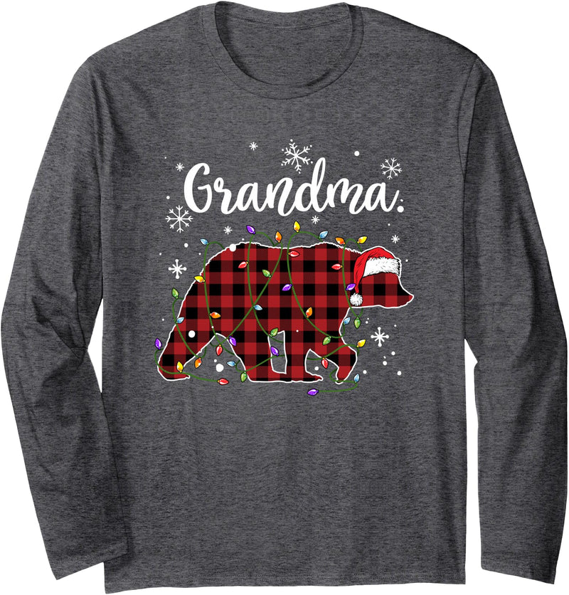 Funny Bear Family Matching Pajamas Team Santa HBL Bear Red Plaid Grandma Christmas Xmas Lights Buffalo Pajama Long Sleeve