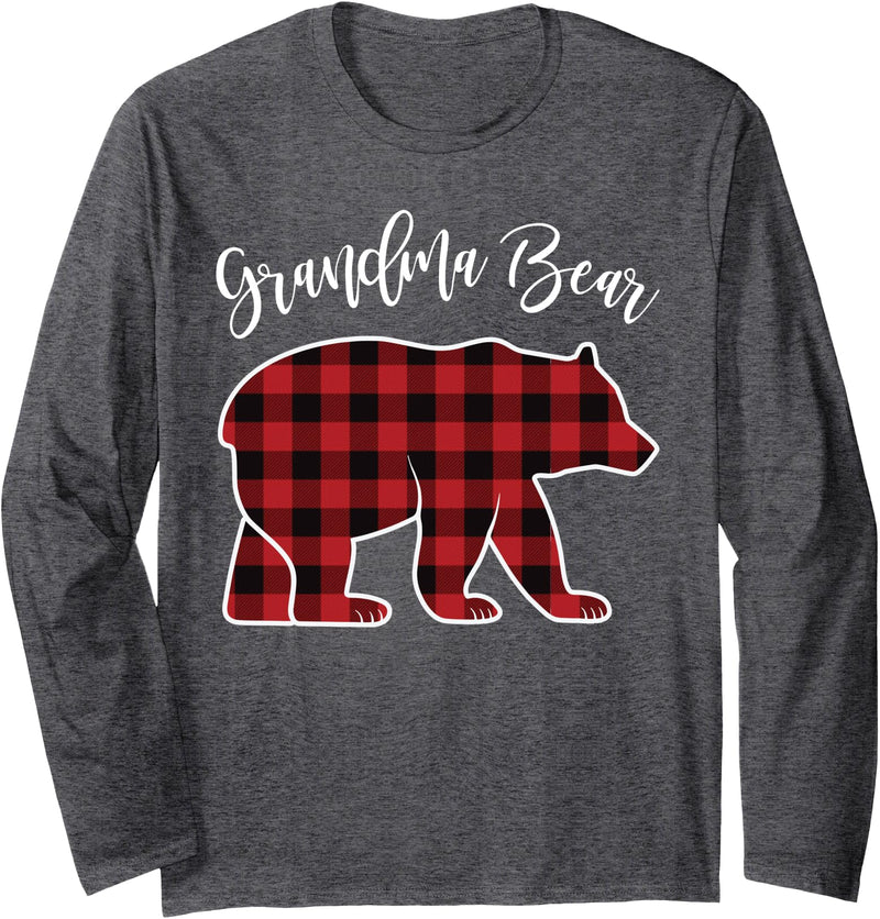 Matching Family Christmas Bear Co. Grandma Bear Pajama Red Buffalo Xmas Funny Family Christmas Long Sleeve T-Shirt - Dark Heather Grey