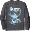 Vintage 90s Moon Polar Bear Lover Polar Bear Howling at Moon 90's Retro Long Sleeve T-Shirt - Dark Heather Grey