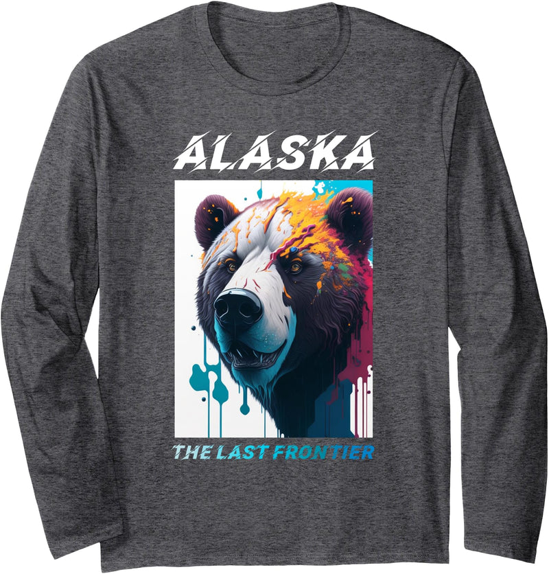 Cool Alaskan Wild Bear, Alaska State Pride Long Sleeve T-Shirt - Dark Heather Grey