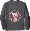 Pig Farm Animal Gift Flowers Pig Long Sleeve T-Shirt - Dark Heather Grey