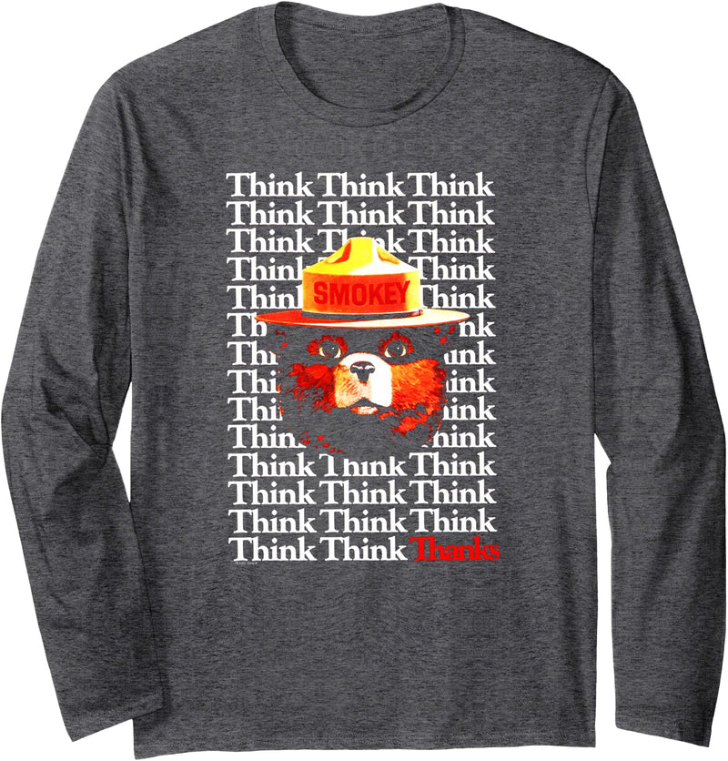Smokey Bear Think Think Thanks Long Sleeve T-Shirt - Dark Heather Grey