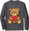 AirBear Adorable Teddy Bear with Heart- Love plushie Long Sleeve T-Shirt - Dark Heather Grey