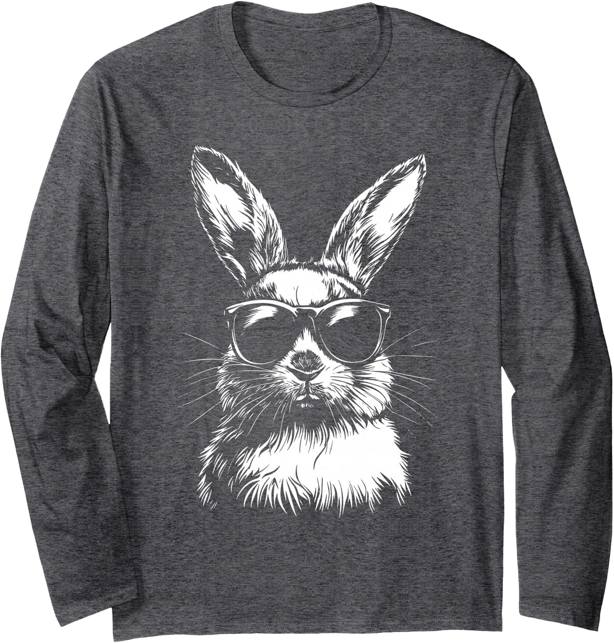 Rabbit Easter Bunny Sunglasses Long Sleeve Shirt in Dark Heather Grey
