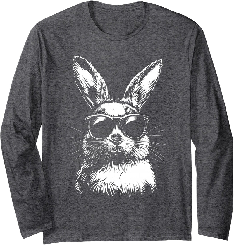 Rabbit Easter Bunny Sunglasses Long Sleeve Shirt in Dark Heather Grey