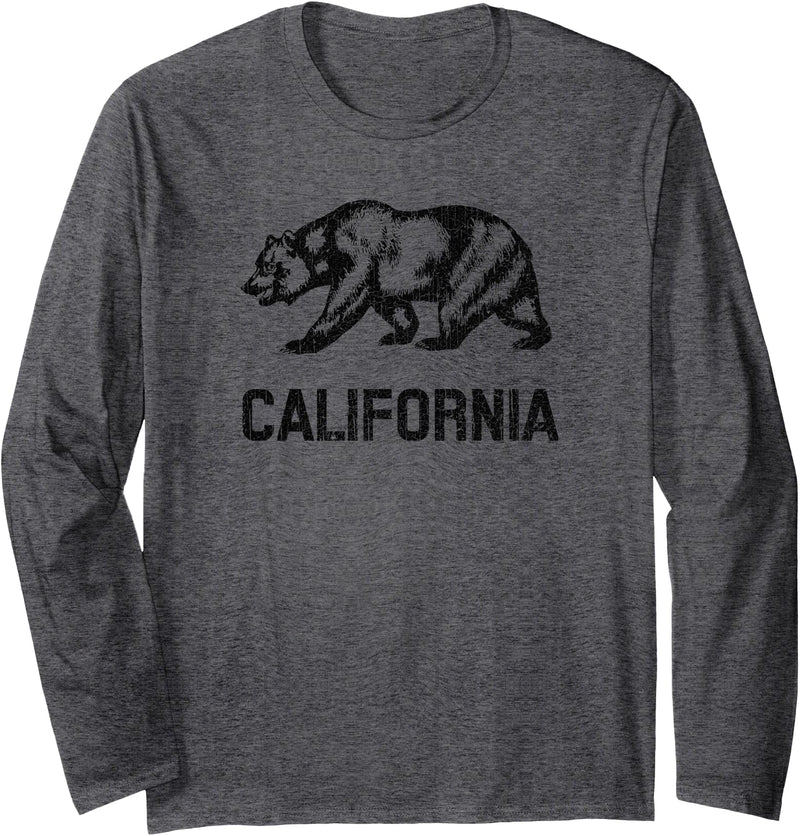 California Republic Bear Designs California Republic Flag Distressed Bear Long Sleeve T-Shirt - Dark Heather Grey