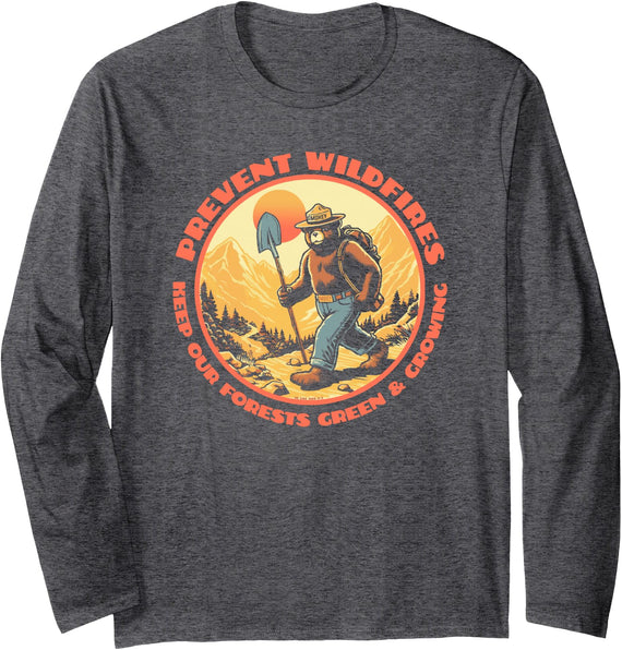 Giant Step Design Co. Backpacker Smokey Bear Keep Our Forests Green & Growing Long Sleeve T-Shirt - As Pictured