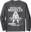 Funny Polar Bear Fitness Deadlift Workout Installing Muscles Please Wait Polar Bear Gym Long Sleeve T-Shirt - Dark Heather Grey