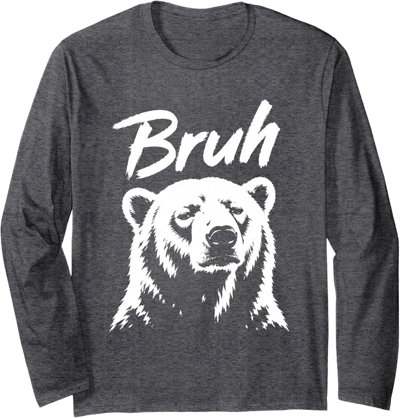 Polar Bear Bruh Meme Funny Co Bruh Funny Polar Bear Meme Dog Lover Men Women Long Sleeve T-Shirt - Dark Heather Grey