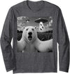 Retro Polar Bear Selfie with UFOs Meme Polar Bear Selfie with UFO Alien Funny Long Sleeve T-Shirt - Dark Heather Grey