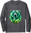 Northern Lights Polar Bear Clothes Aurora Borealis Alaska Northern Lights Polar Bear Long Sleeve T-Shirt - Dark Heather Grey