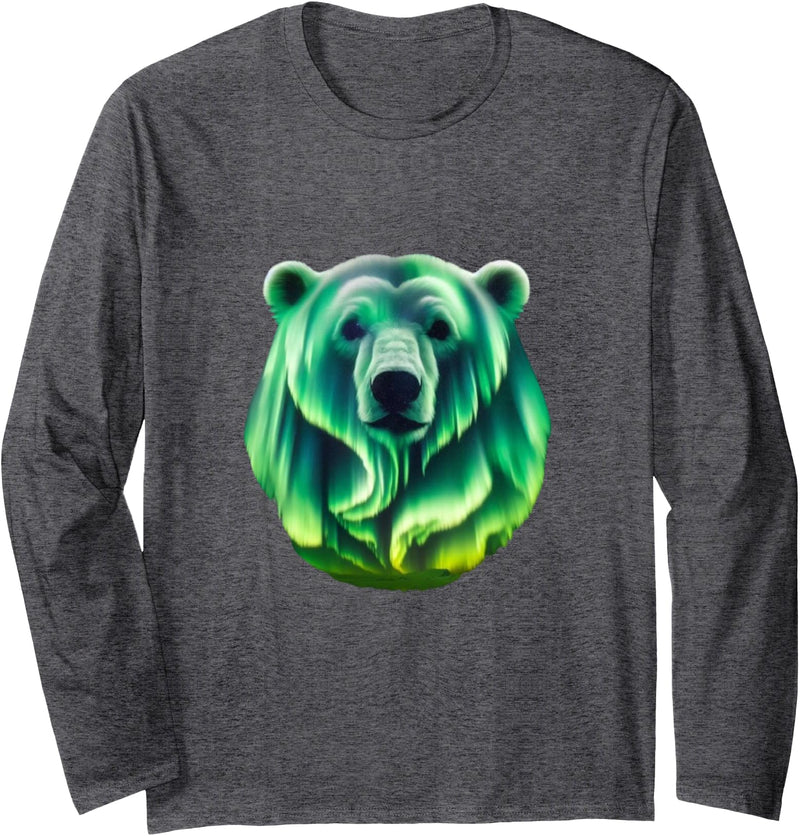 Northern Lights Polar Bear Clothes Aurora Borealis Alaska Northern Lights Polar Bear Long Sleeve T-Shirt - Dark Heather Grey