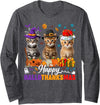 Amb Cat Lovers Halloween Thanksgiving Christmas Happy Hallothanksmas Cat Halloween Thanksgiving Christmas Long Sleeve