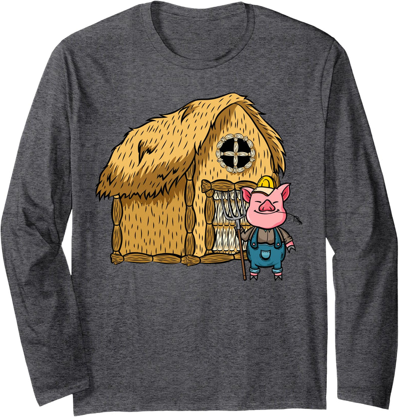 Lazy Halloween Costume Designs Three Pigs Lazy Halloween Costume - Straw House Long Sleeve T-Shirt - Dark Heather Grey