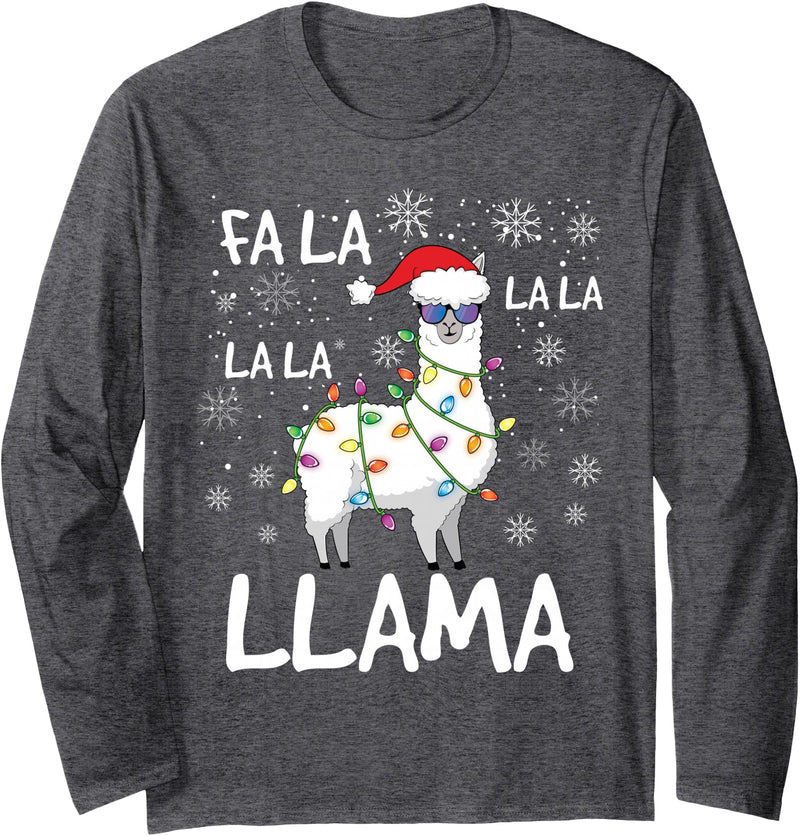 Funny Christmas Llama Shirts Fa La La Llama Shirt Women Men Kids Funny Llama Christmas Long Sleeve T-Shirt - Dark Heather Grey