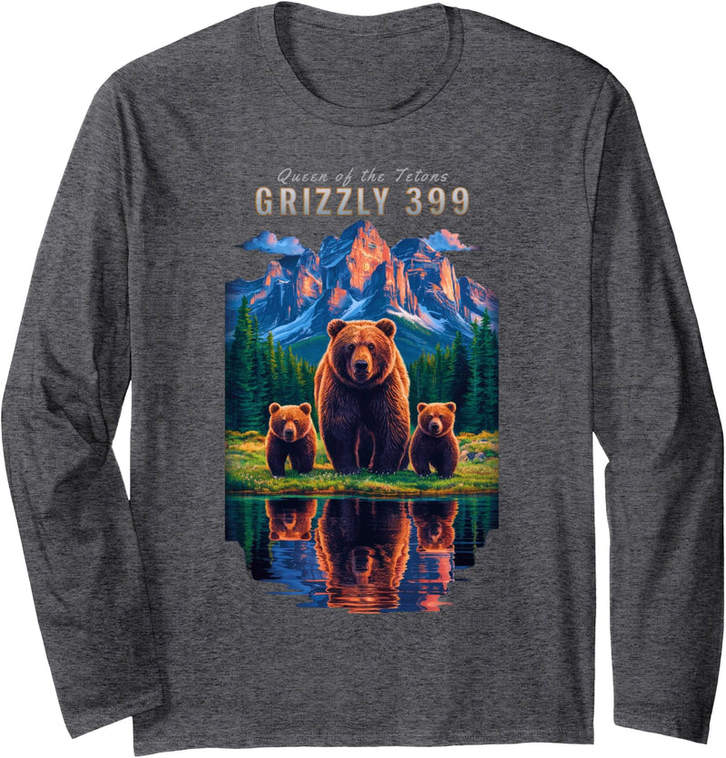 Wildlife Preserve Grand Teton Grizzly Bear Gifts Grizzly 399 Bear Lovers Queen Of The Tetons National Park Long Sleeve T-Shirt - Dark Heather Grey