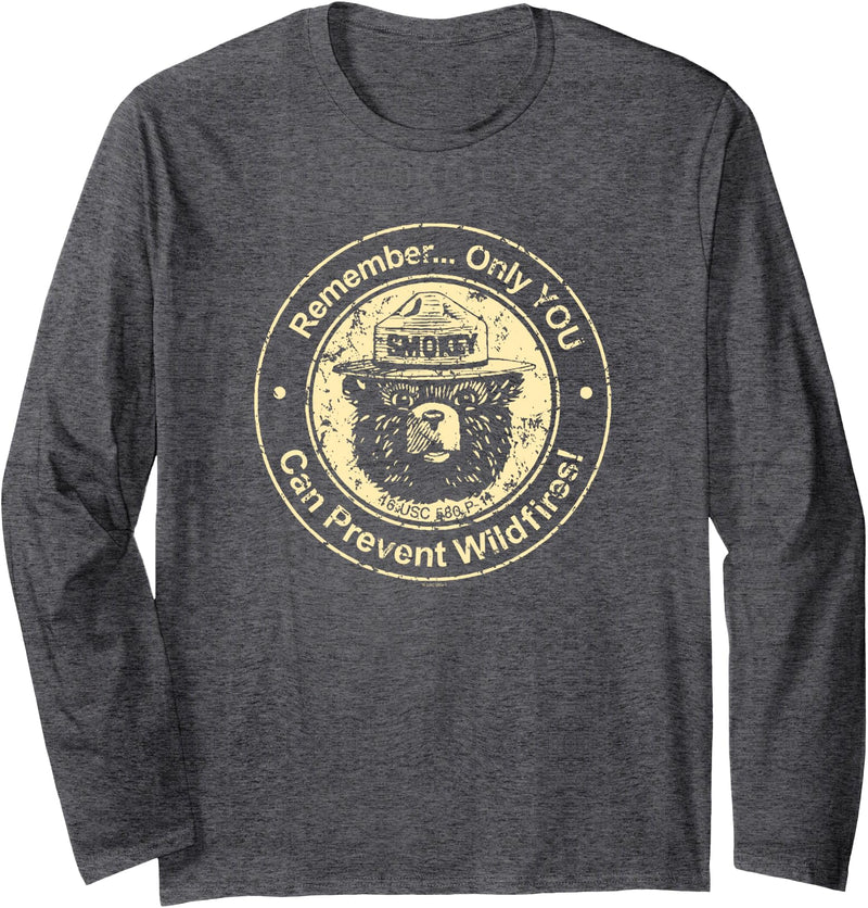 Smokey Bear Only You Can Prevent Wildfires Vintage Seal Long Sleeve T-Shirt - Dark Heather Grey