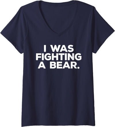 Womens Funny Injury Get Well Gift - I was fighting a bear V-Neck T-Shirt