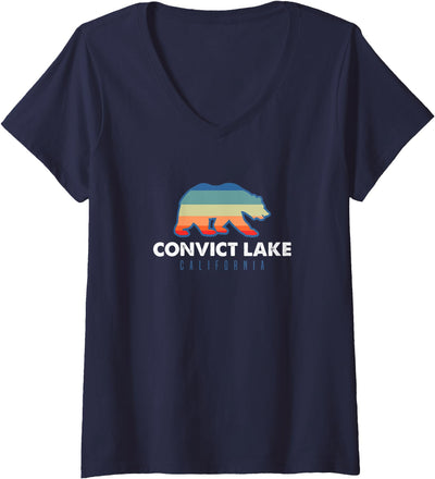 Womens Convict Lake California Sunset Bear Outdoors Boating Fishing V-Neck T-Shirt