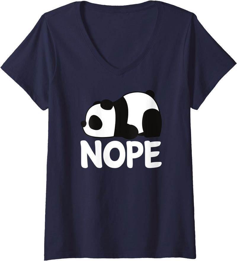 Panda Bear Inc. Womens Funny Nope Not Today Lazy Cute Giant Panda Bear Animal Gift V-Neck T-Shirt - Navy Blue
