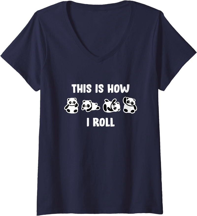 Cute Little Bear Panda This Is How I Roll Design Cute Little Bear Panda This Is How I Roll V-Neck T-Shirt - Navy Blue