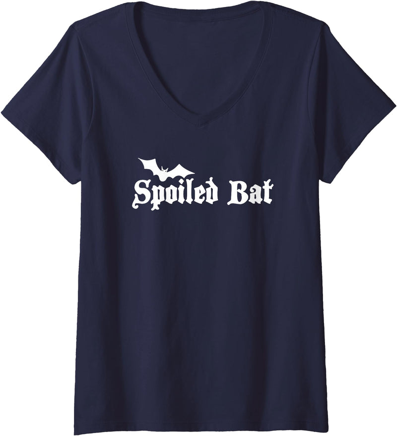 Halloween Spooky T's Womens Spoiled Bat V-Neck T-Shirt - Navy Blue