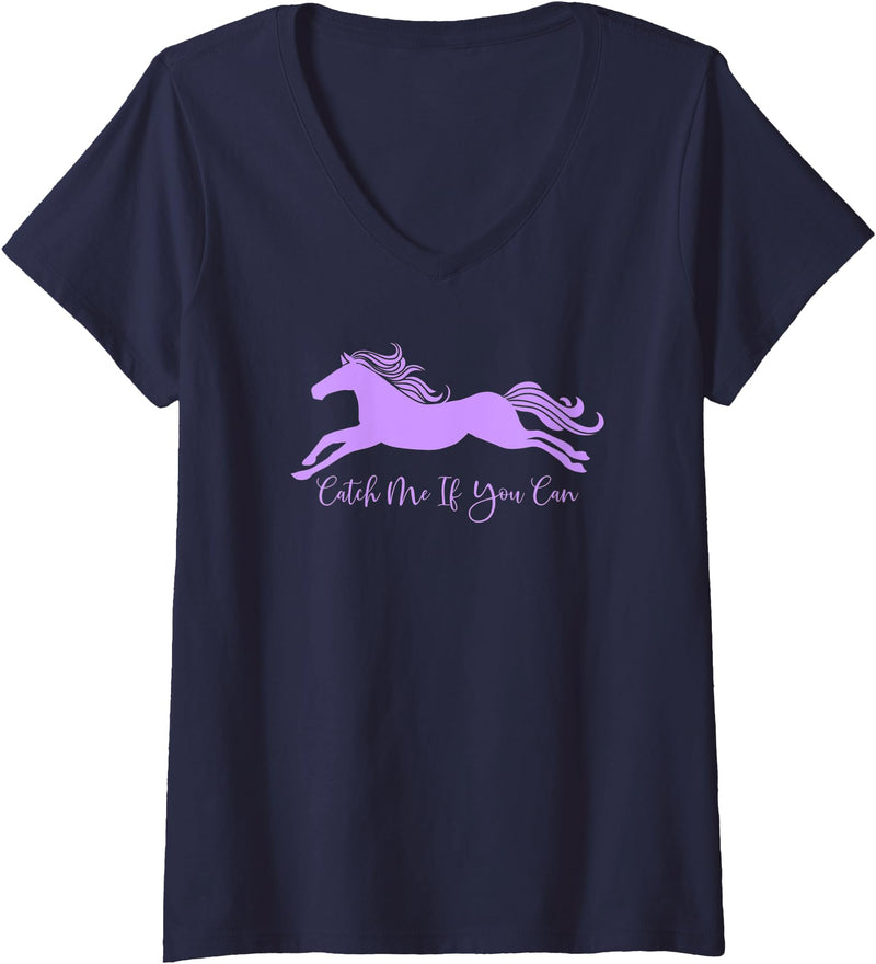 More Stylish Horse Designs Here Womens Catch Me If You Can cute stylish horse design V-Neck T-Shirt - Navy Blue