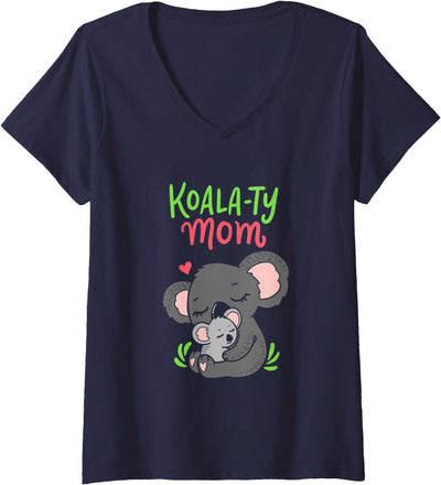 Womens Koala-ty Mom Koala Bear Mama Mother's Day Animal Pun Gift V-Neck T-Shirt