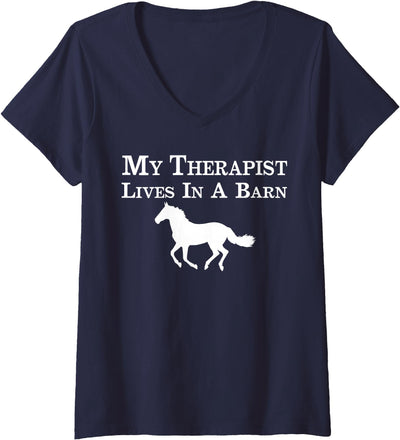 My Therapist Lives In A Barn Horse Women Girl Womens My Therapist Lives In A Barn Horse Lover Women Girl Kid V-Neck T-Shirt