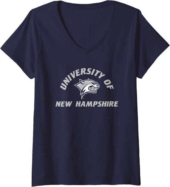 Womens University of New Hampshire UNH Wildcats Large V-Neck T-Shirt - Navy Blue