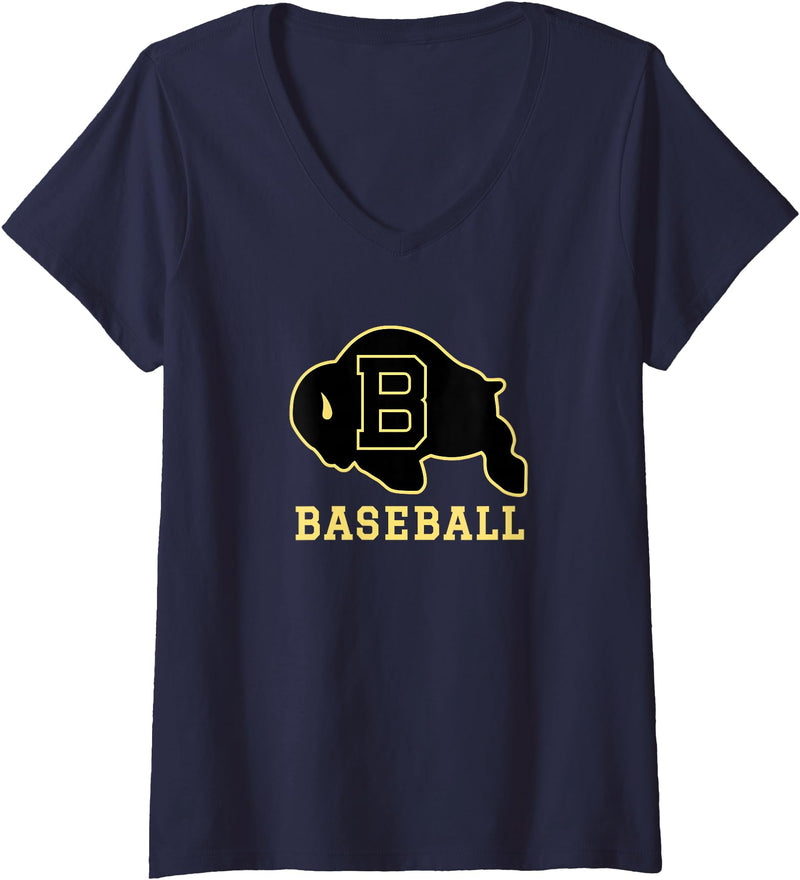 Buffalo High School, Buffalo, WY 82834 Women's Buffalo High School WY Logo Baseball V-Neck T-Shirt - Navy Blue