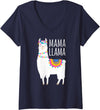 Mama Llama Lover Gifts by Memme Womens Mama Llama Shirt for Women V-Neck T-Shirt - Navy Blue