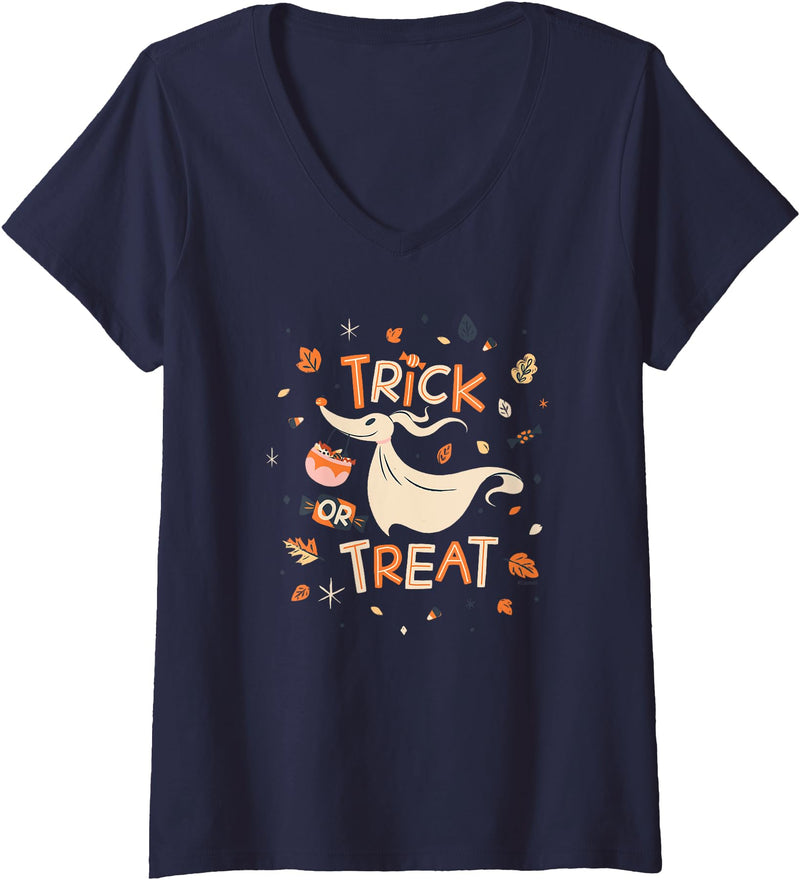 Womens Disney The Nightmare Before Christmas Zero Halloween V-Neck T-Shirt - Navy Blue