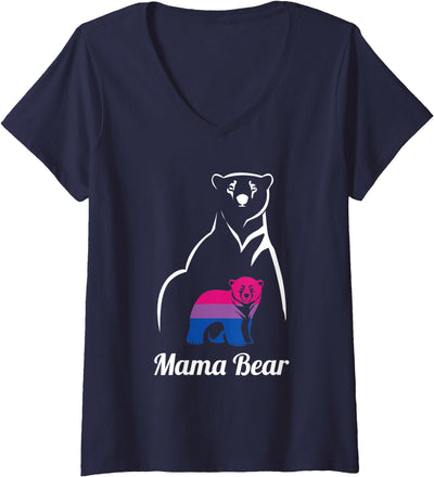 Womens LGBT Bisexual Pride Mama Bear Bi V-Neck T-Shirt